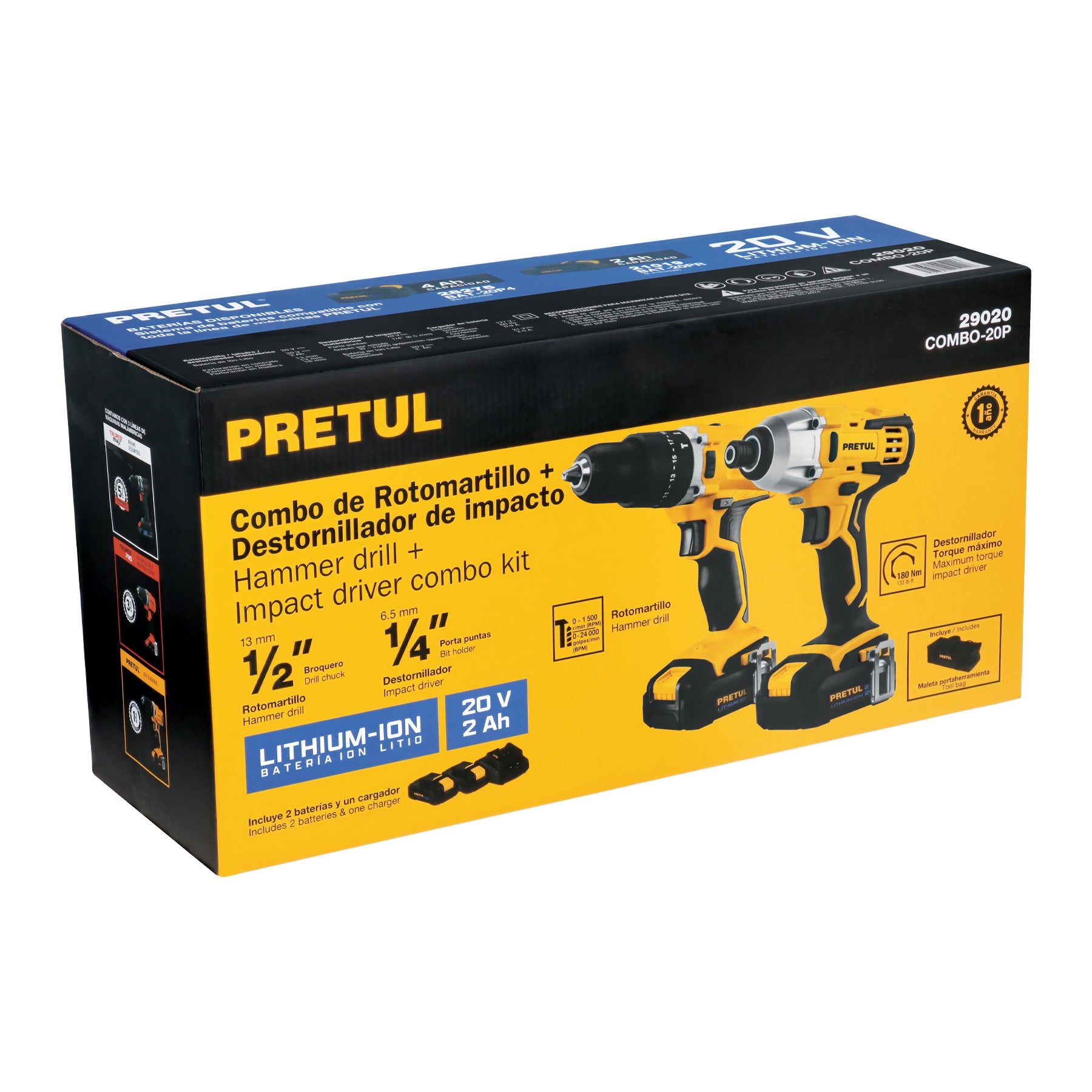 Combo rotomartillo/destornillador impacto, 20V, PRETUL - 29020