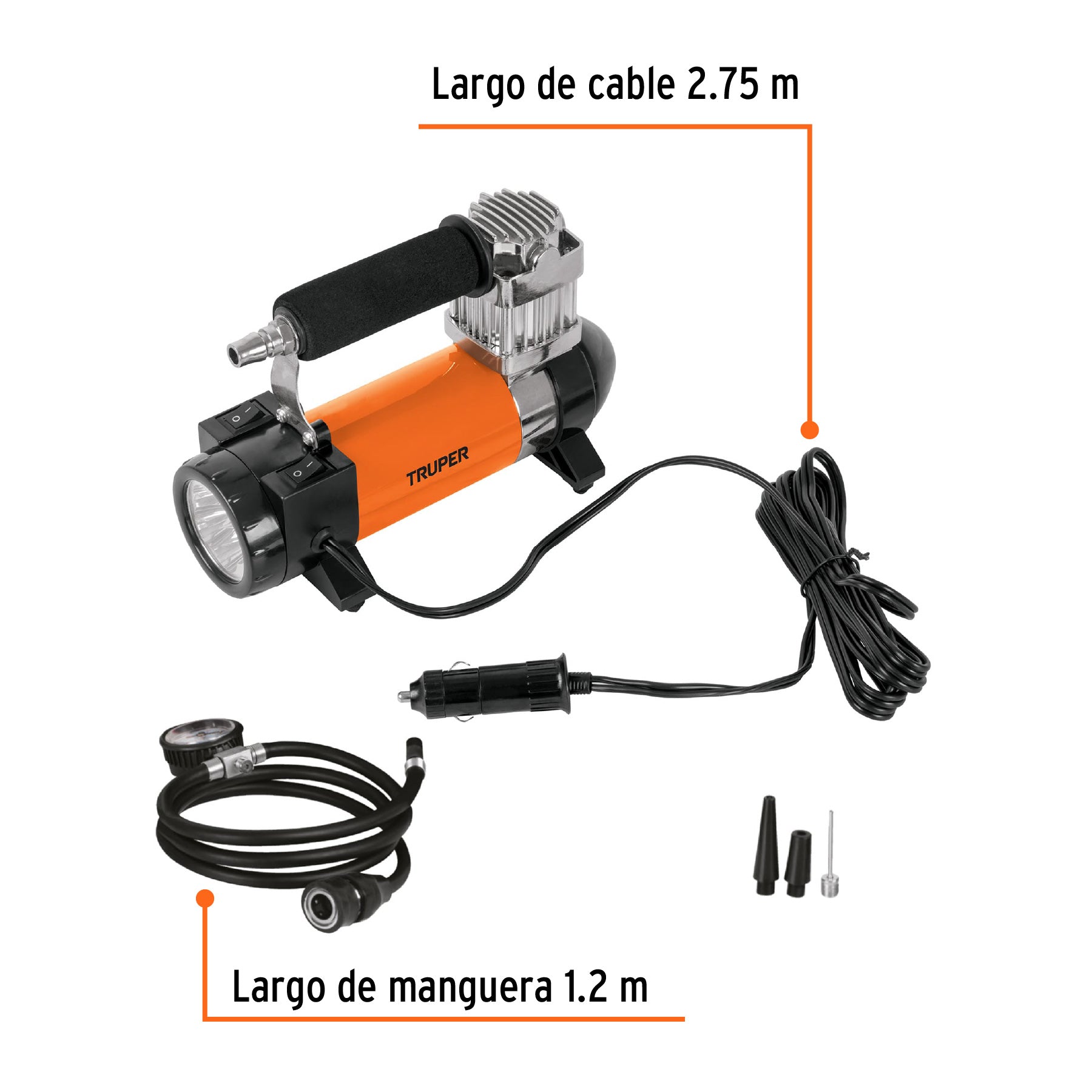 Compresor de aire 12 V portátil, para auto, incluye maletín - 19999