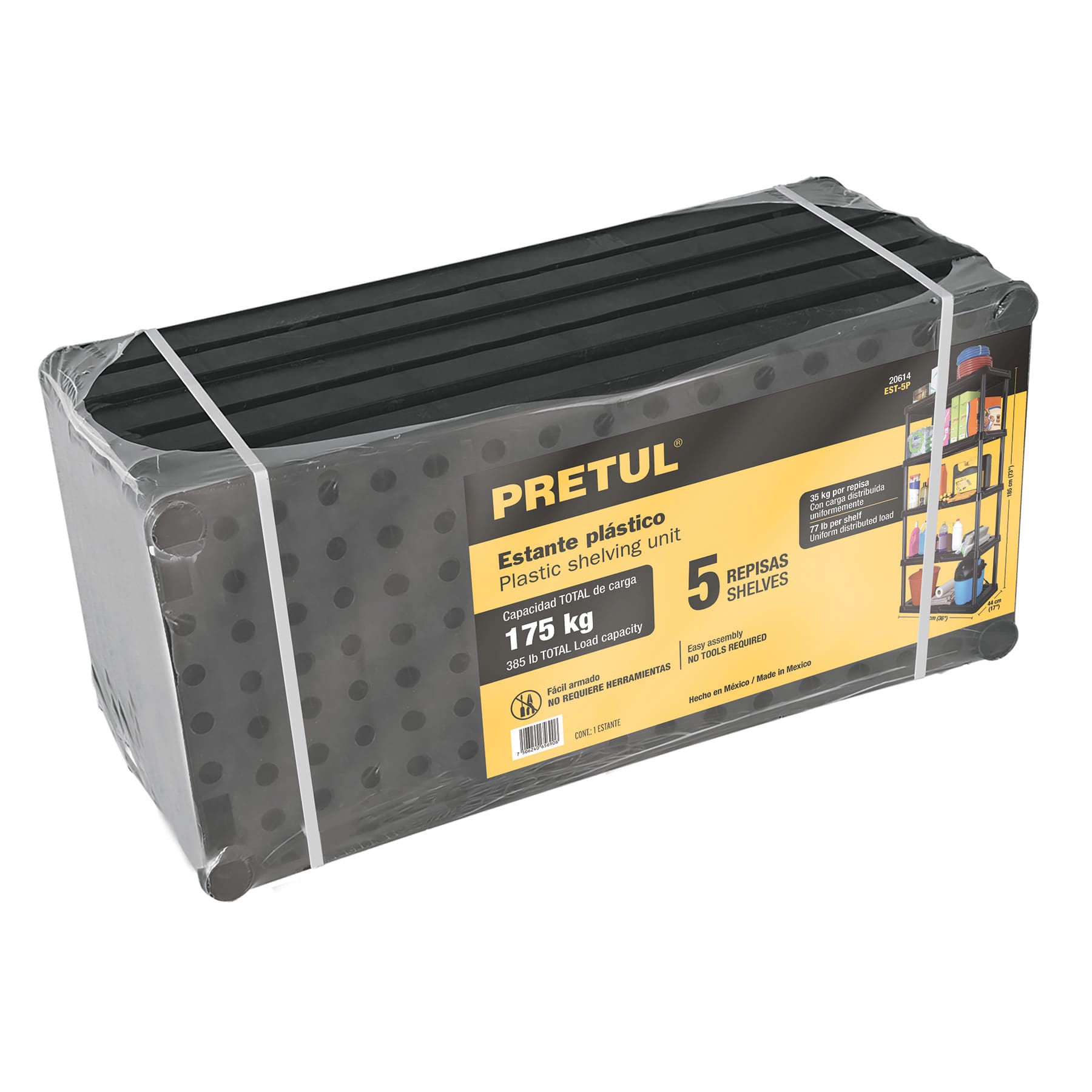 Estante plástico 5 repisas cap. 35 Kg, 180x44x92, PRETUL - 20614