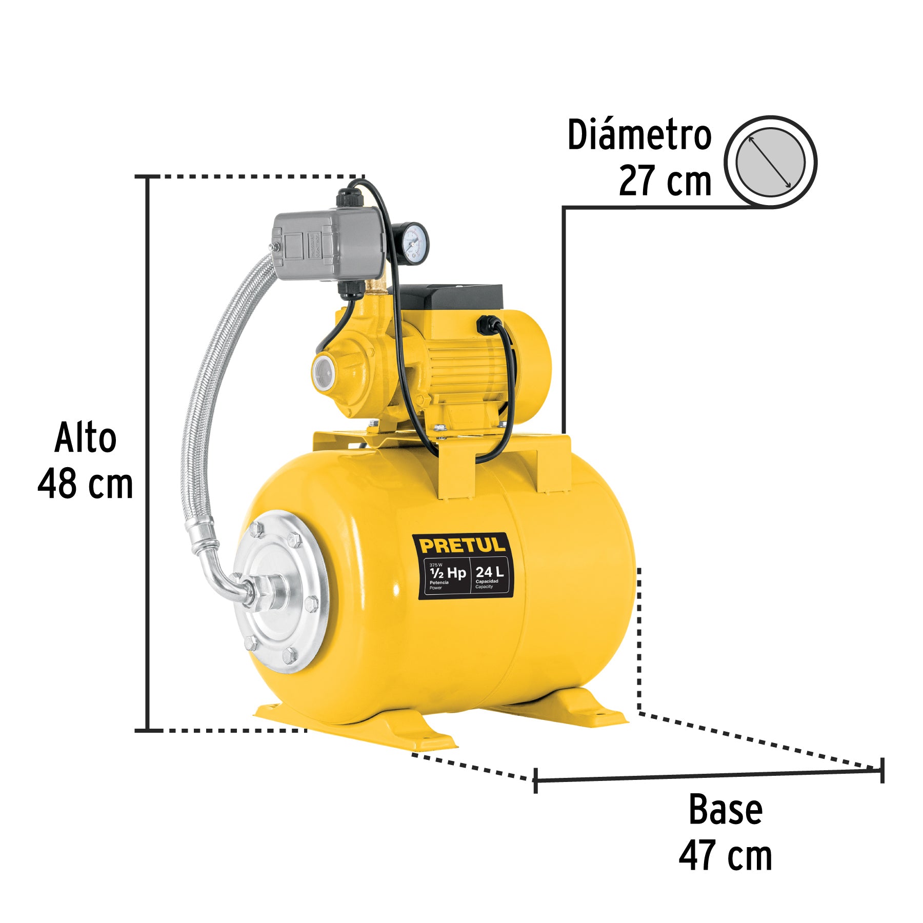 Equipo hidroneumático 24L, bomba periférica 1/2 HP, PRETUL - 20183