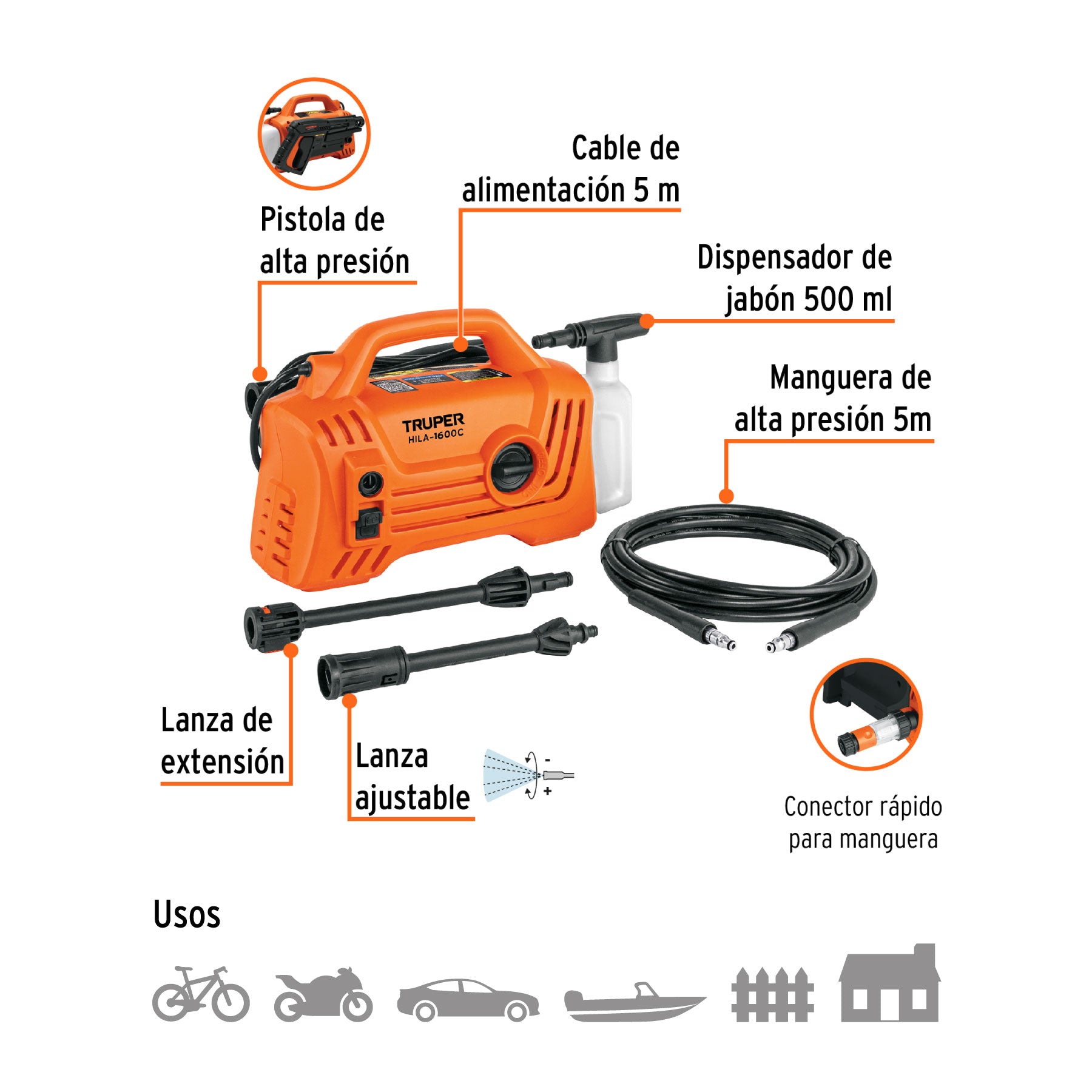Hidrolavadora eléctrica compacta 1600 PSI, Truper - 102795