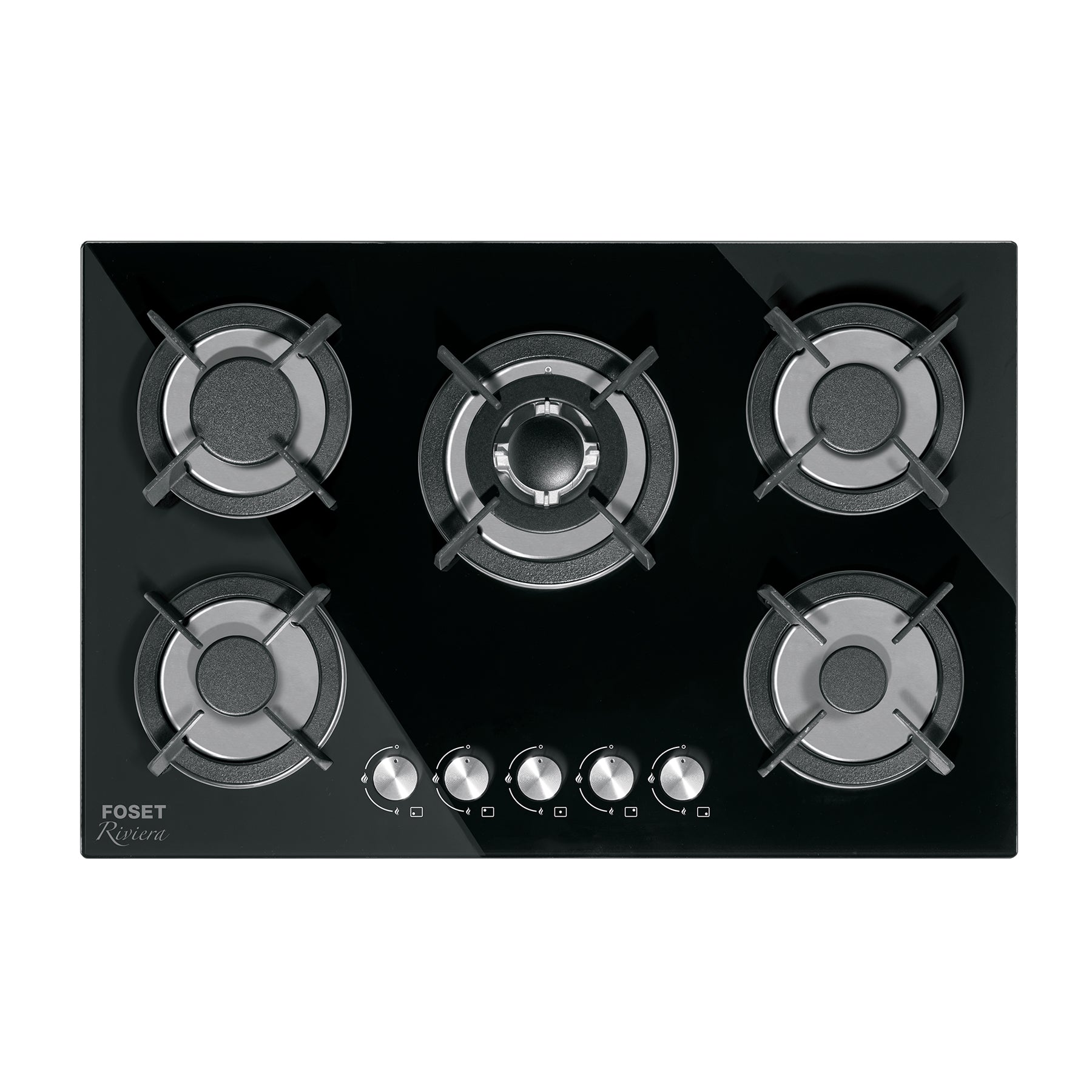 Parrilla gas empotrable 75cm, 5 quem, vidrio negro, RIVIERA - 48409