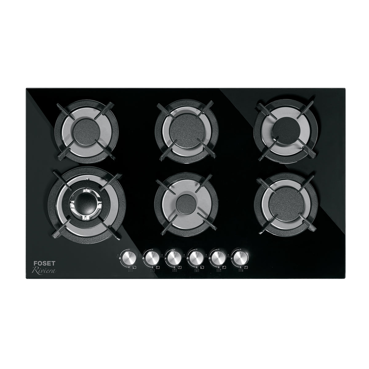 Parrilla gas empotrable 90cm, 6 quem, vidrio negro, RIVIERA - 46247