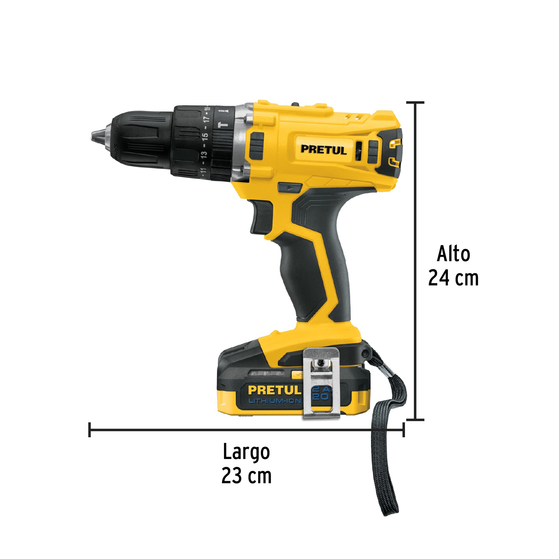 Rotomartillo 1/2", 20V, 1 batería 2Ah, PRETUL - 26117
