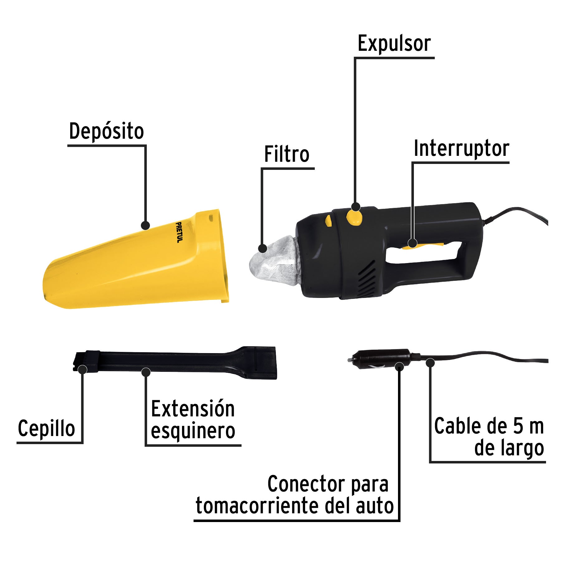 Aspiradora para auto, de 12 volts, Pretul - 22090