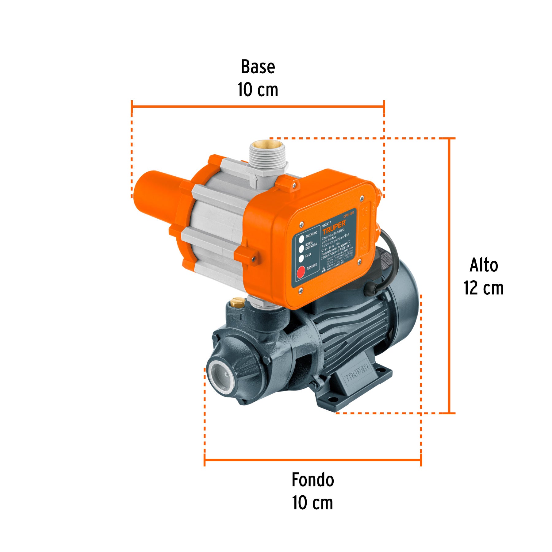 Bomba periférica 1/2HP, control auto, uso agrícola, TRUPER - 103779