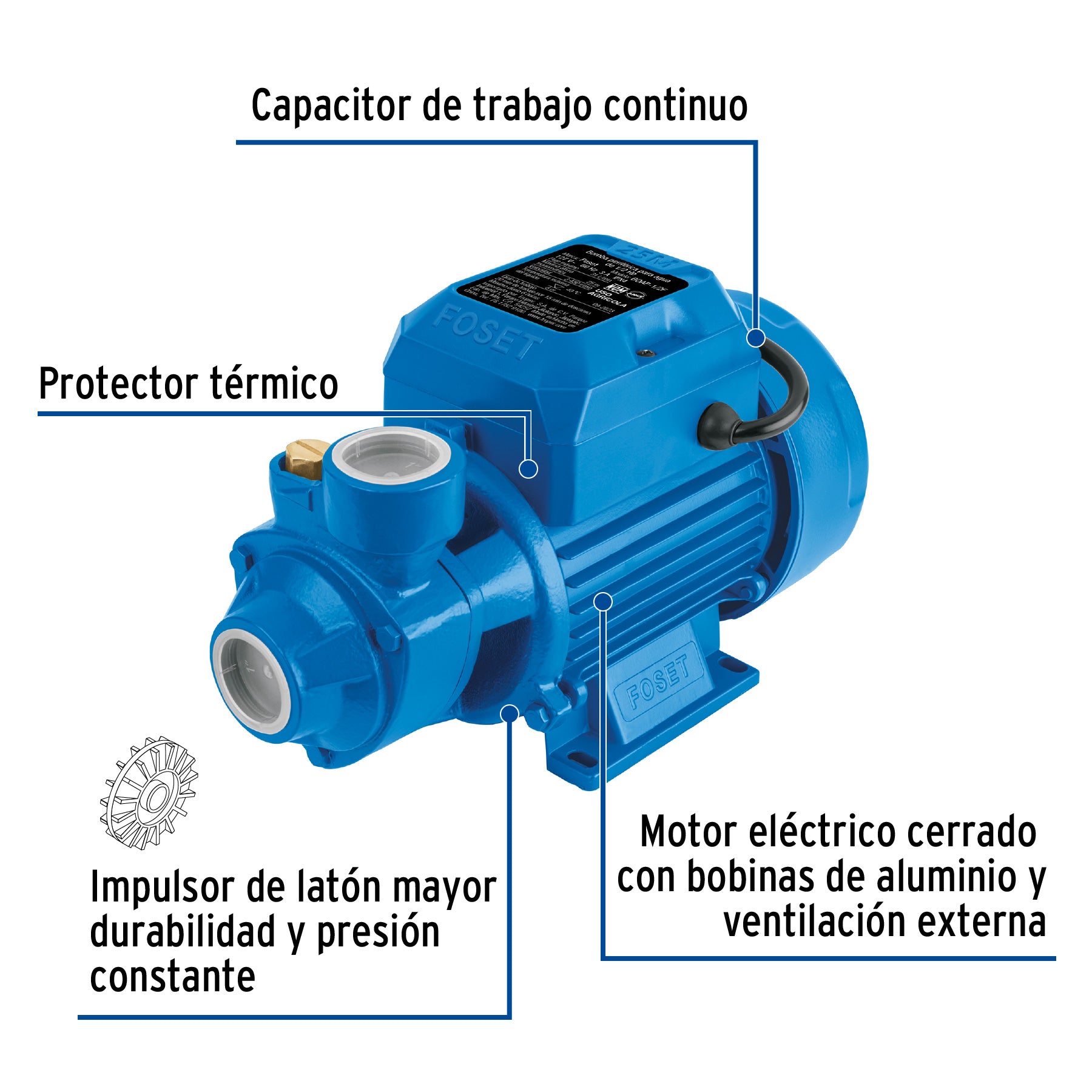 Bomba periférica 1/2HP, altura máx 25m, uso agrícola, FOSET - 49877