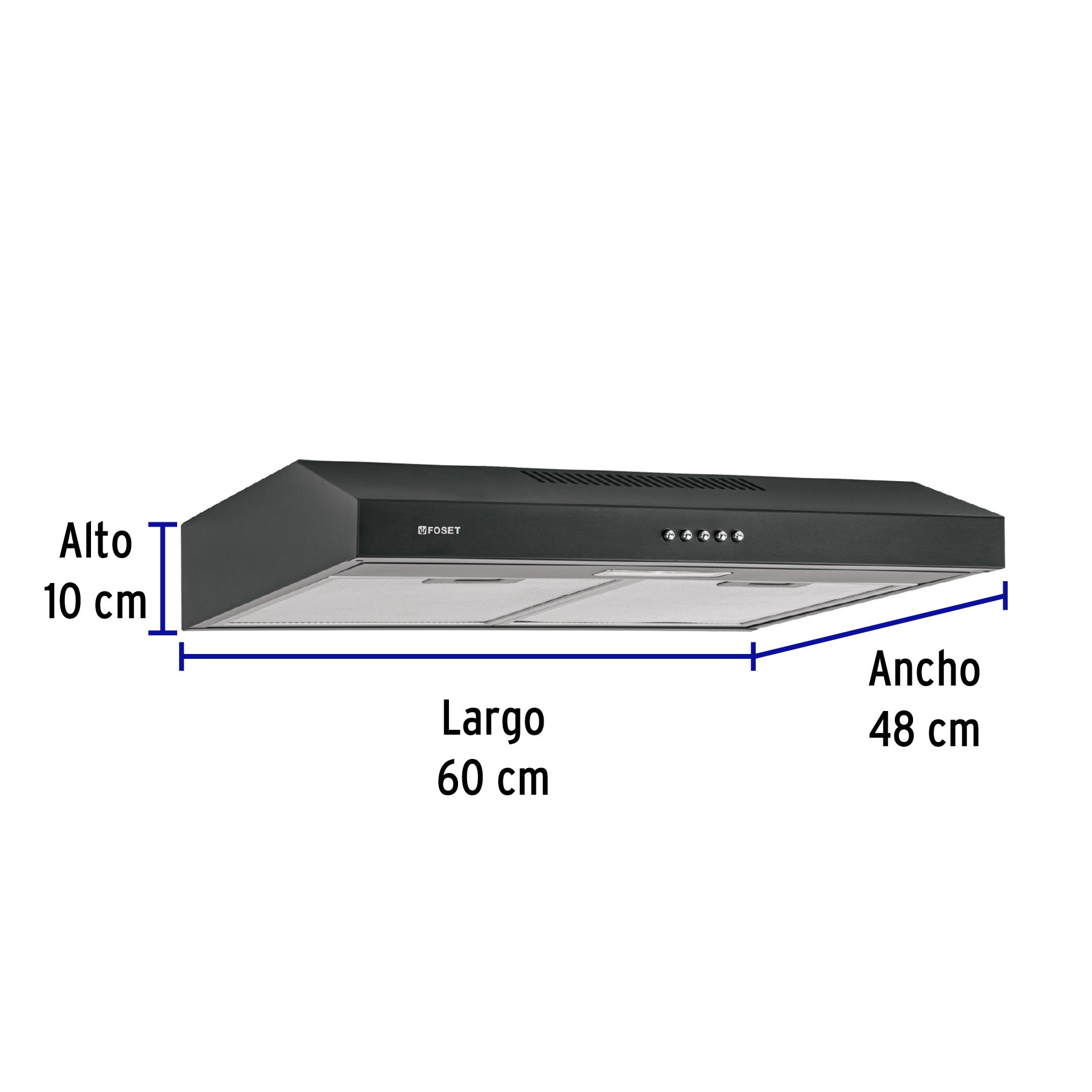 Campana extractora 60 cm, empotrable, negra, FOSET - 49488