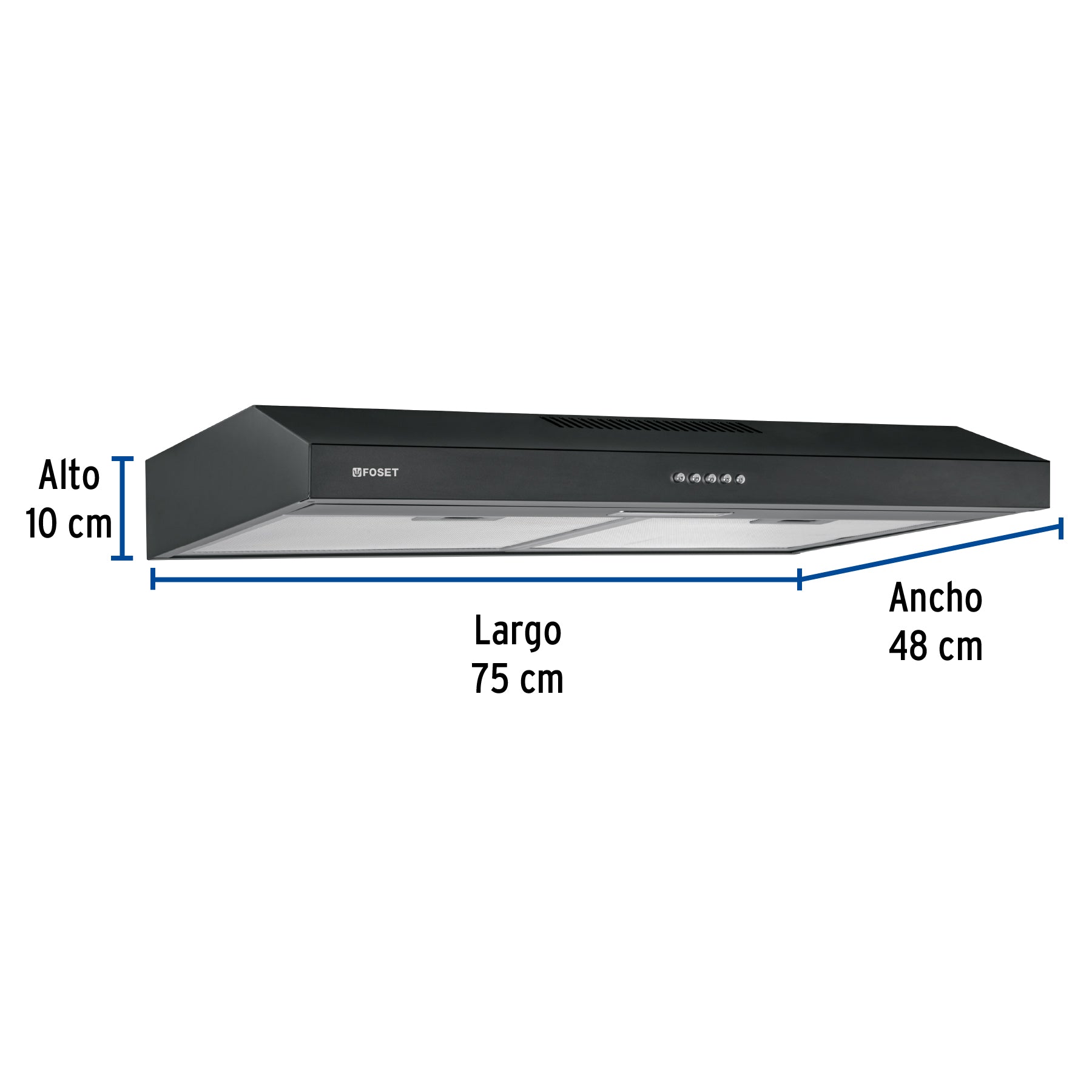 Campana extractora 75 cm, empotrable, negra, FOSET - 45440