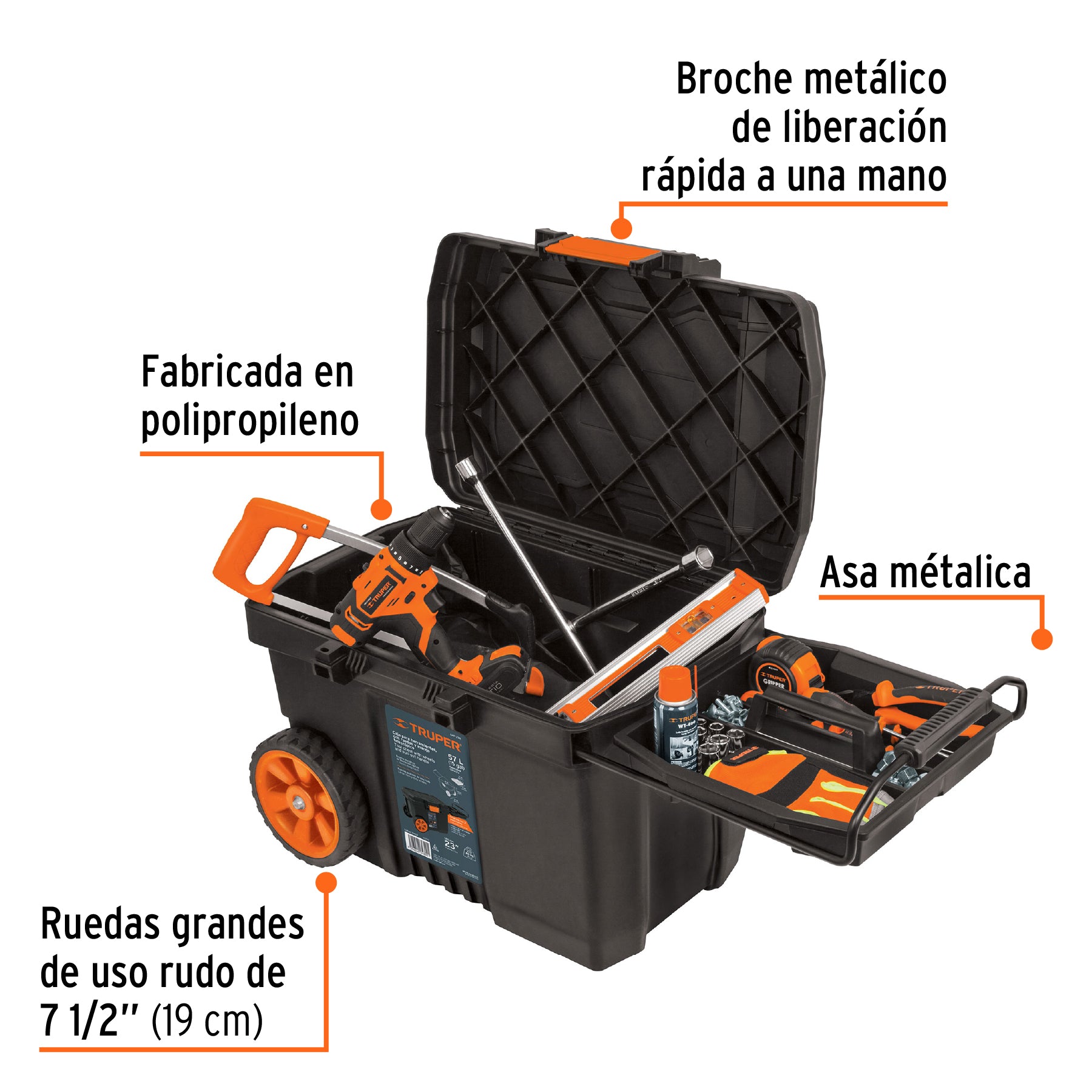 Caja para herramienta de 23" con ruedas y mango telescópico - 10902
