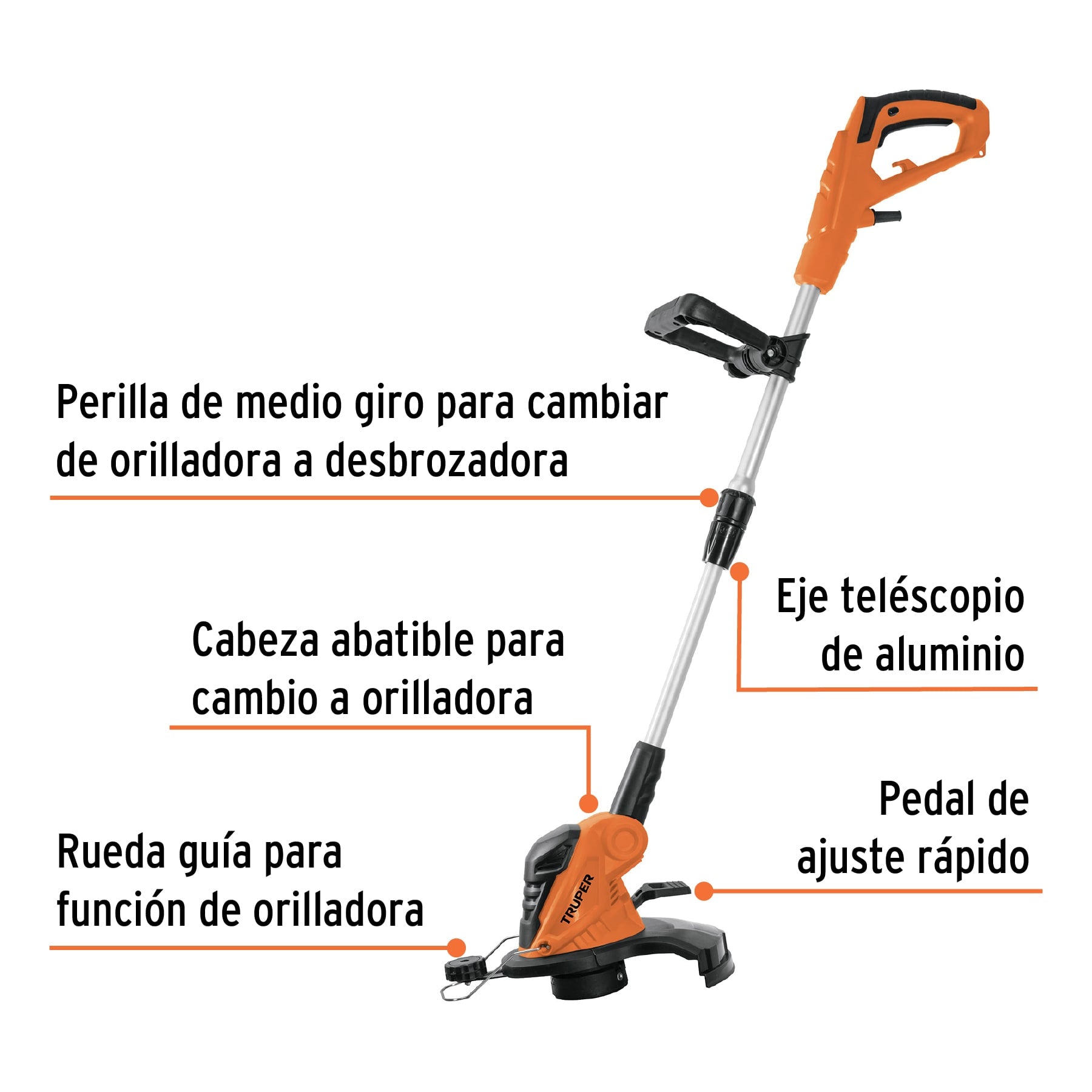 Desbrozadora eléctrica 550 W mango "D", 13" corte, Truper - 101263