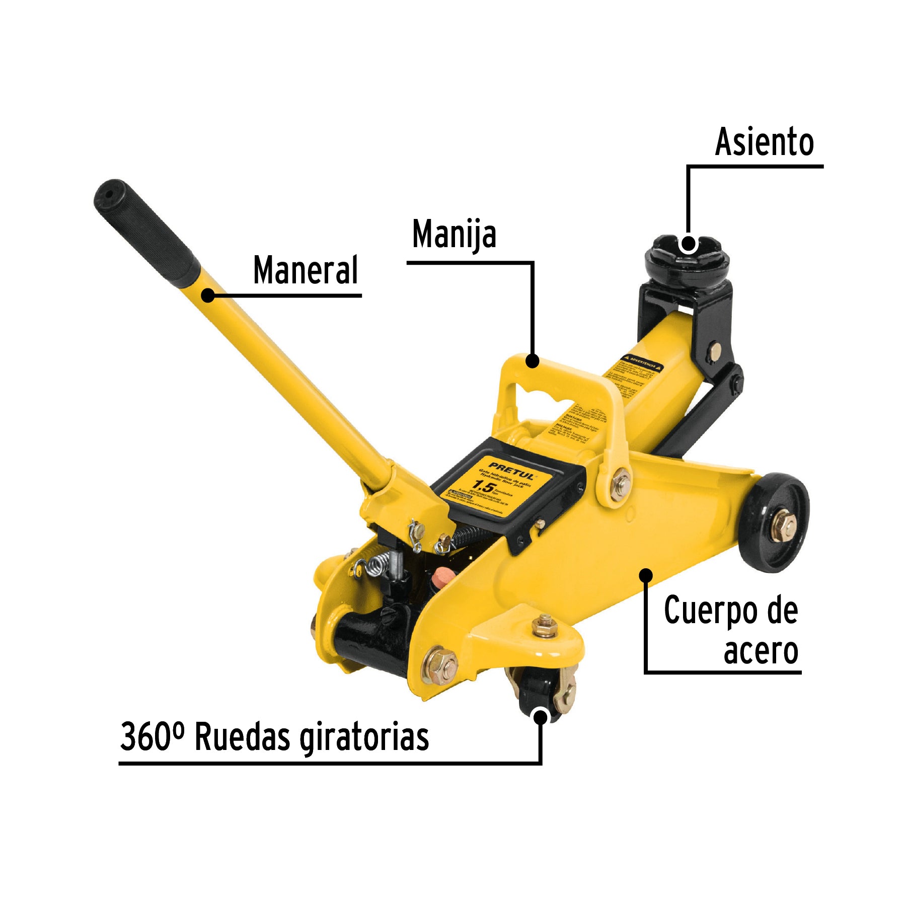 Gato hidráulico de patín 1.5t, 32 movimientos, Pretul - 22070