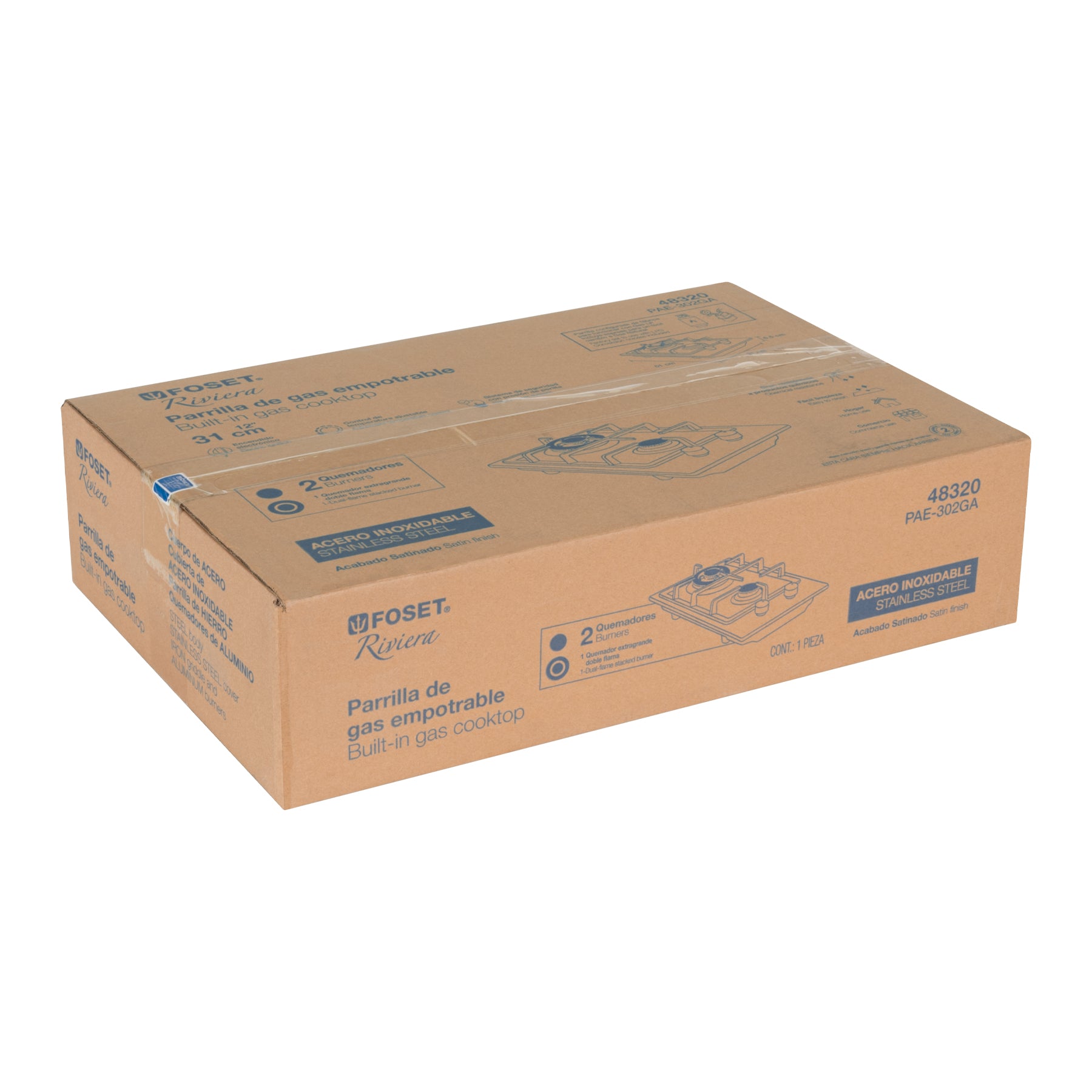 Parrilla gas empotrable 30cm, 2 quem, acero inox, RIVIERA - 48320