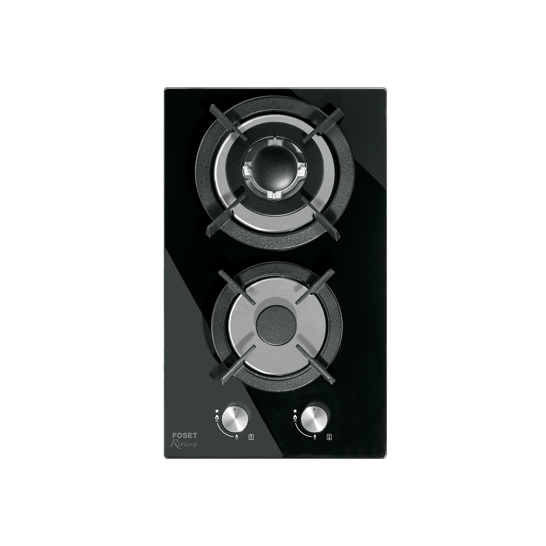 Parrilla gas empotrable 30cm, 2 quem, vidrio negro, RIVIERA - 46249