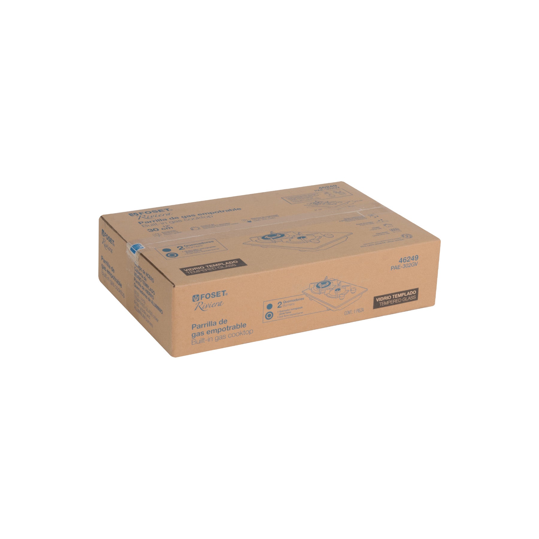 Parrilla gas empotrable 30cm, 2 quem, vidrio negro, RIVIERA - 46249