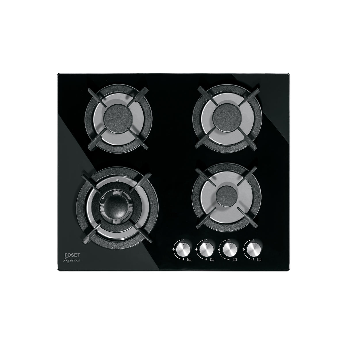 Parrilla gas empotrable 60cm, 4 quem, vidrio negro, RIVIERA - 48408