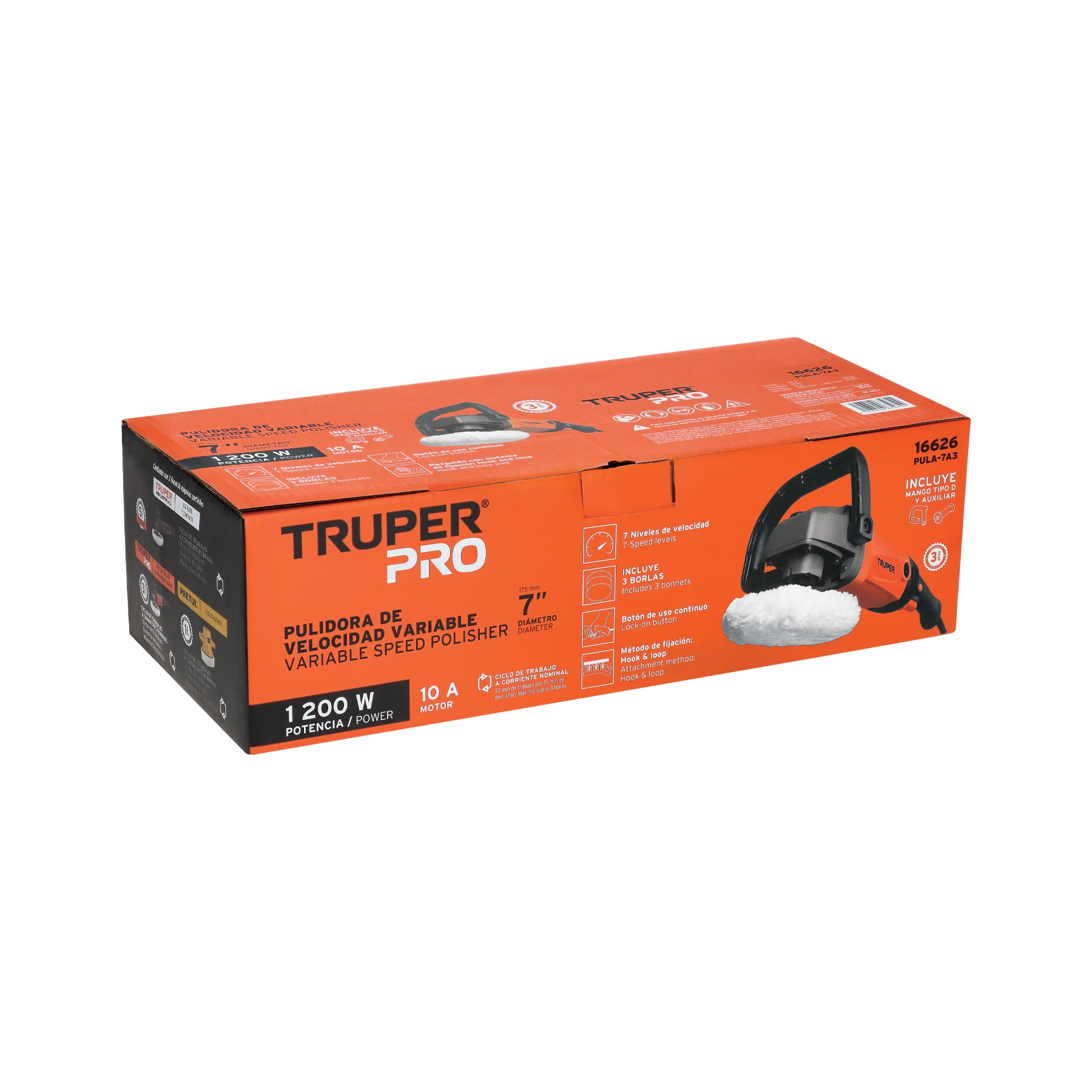 Pulidora velocidad variable 7", 1200W, TRUPER PRO - 16626