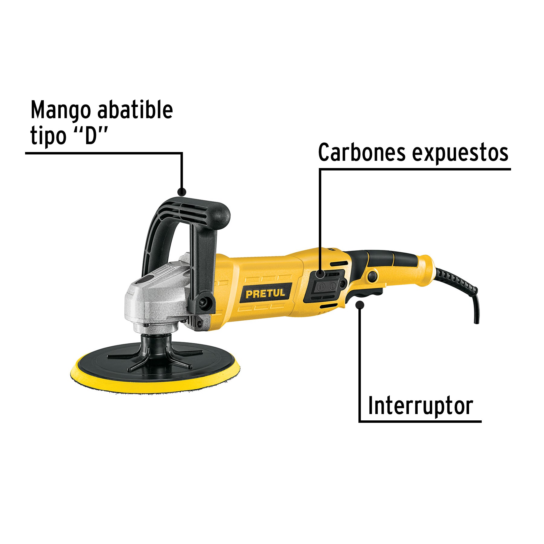 Pulidora velocidad variable 7" 1200W, c/accesorios, PRETUL - 28151