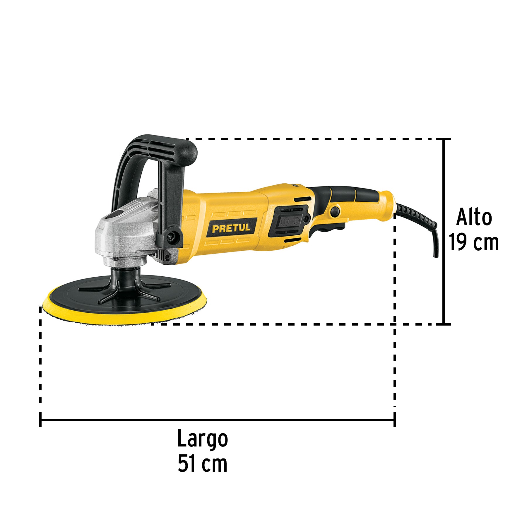 Pulidora velocidad variable 7" 1200W, c/accesorios, PRETUL - 28151