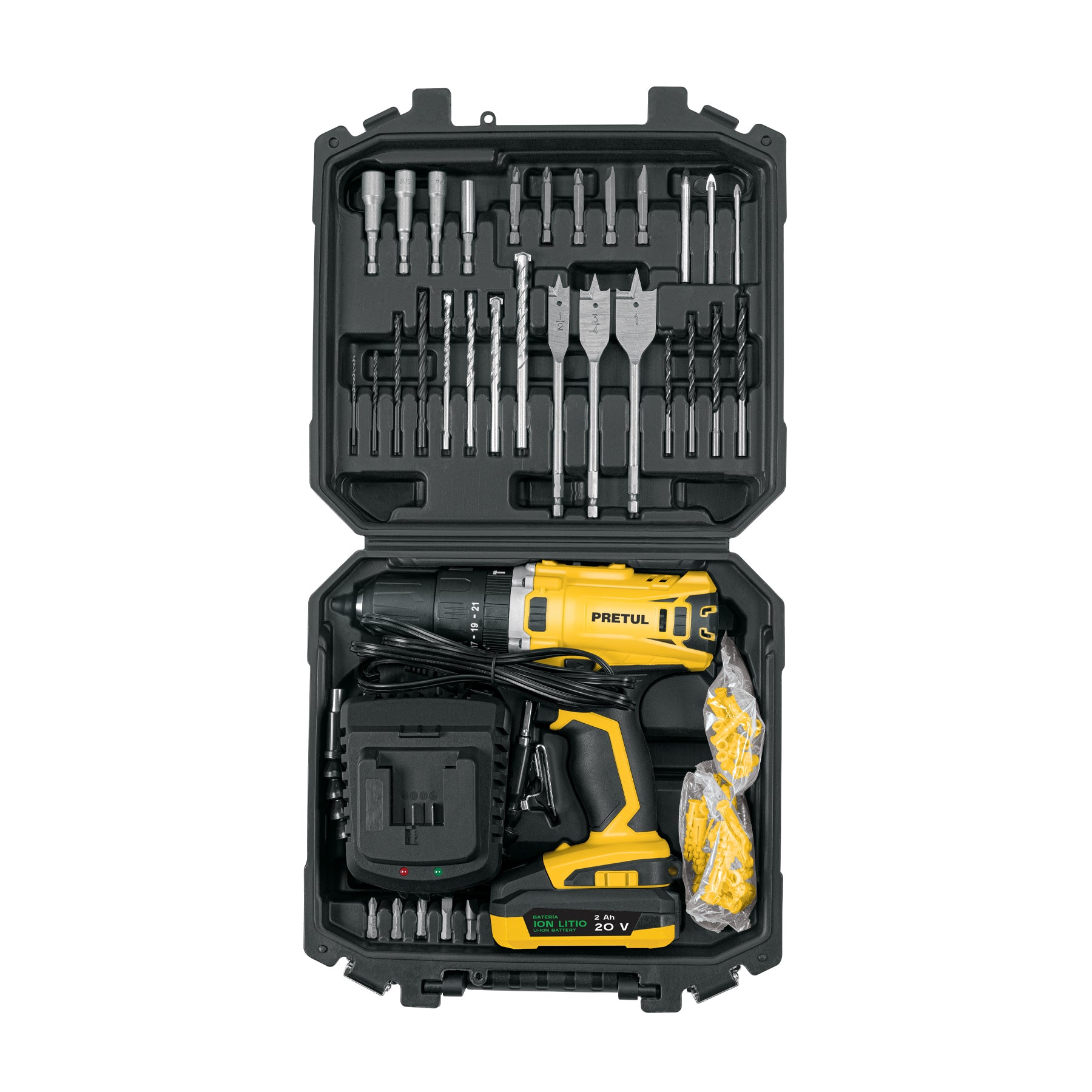 Kit rotomartillo 1/2", 20V, 32 accesorios, PRETUL - 29000