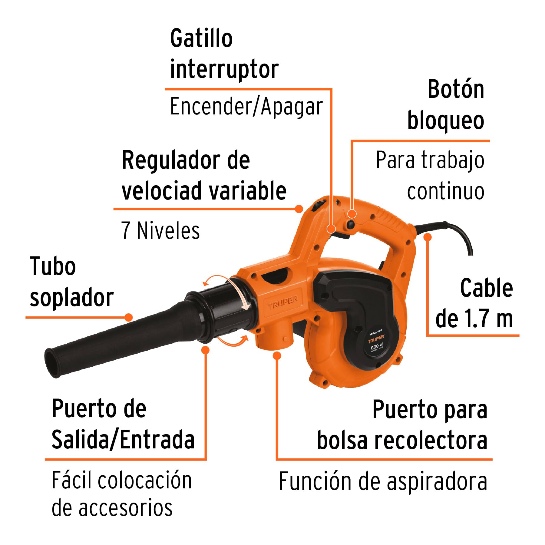 Sopladora/Aspiradora eléctrica 800 W, Truper - 102415