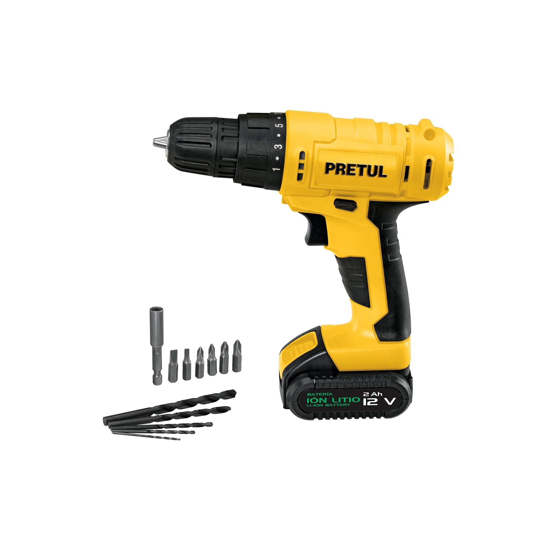 Taladro 3/8", 12V, 1 batería 2Ah, PRETUL - 29975