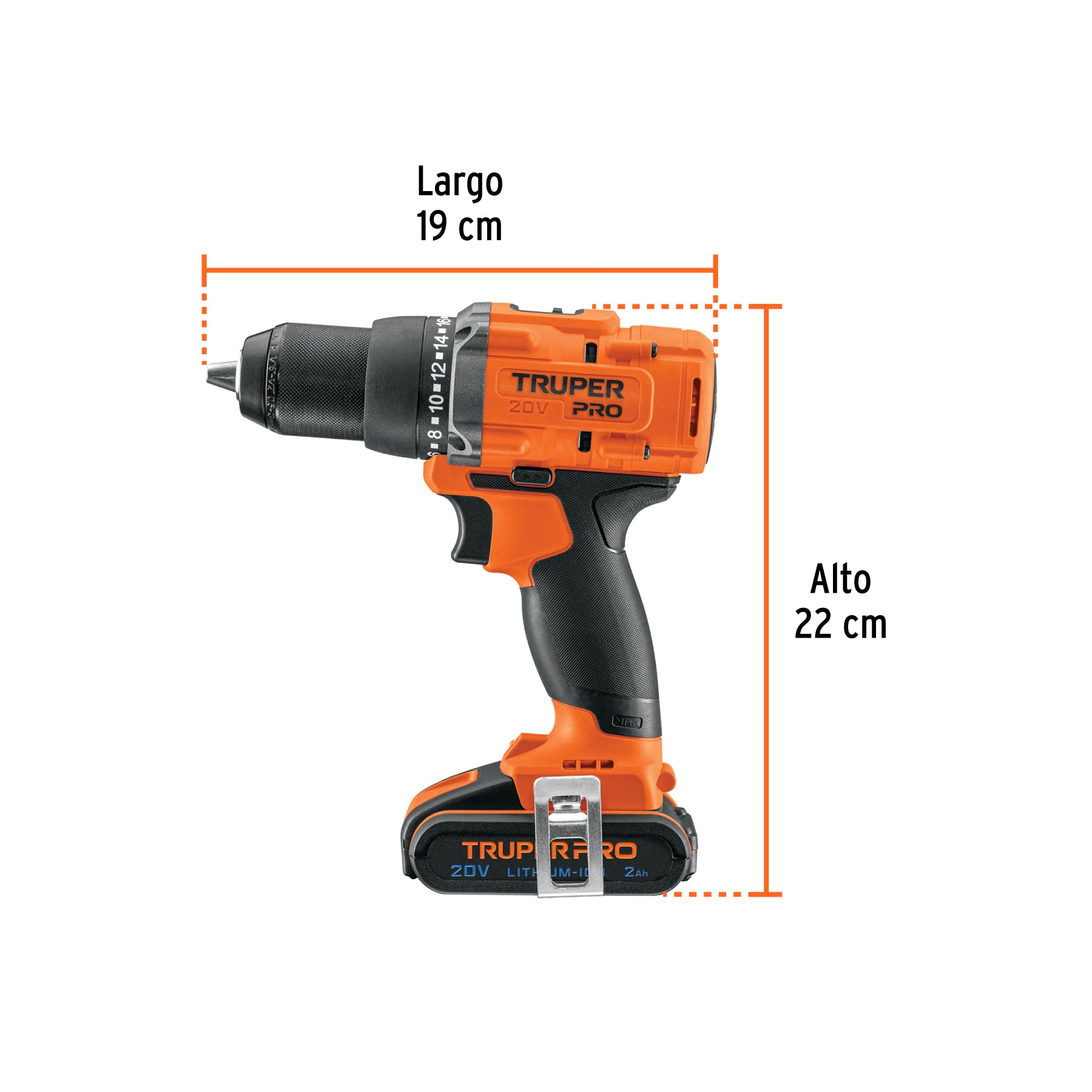Taladro 1/2", 20V, 1 batería 2Ah, TRUPER PRO - 103249