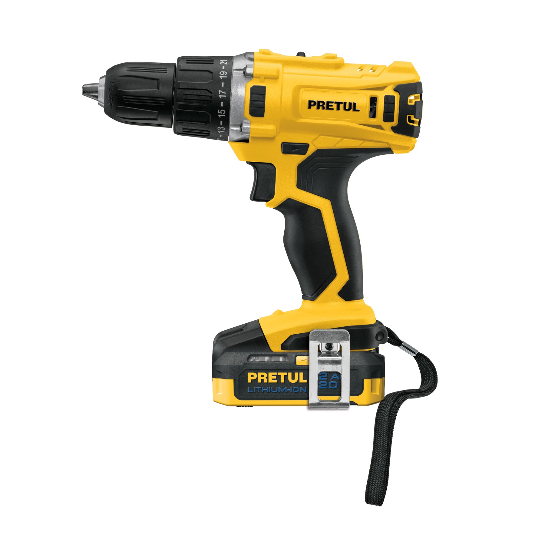 Taladro 1/2", 20V, 1 batería 2Ah, PRETUL - 26118