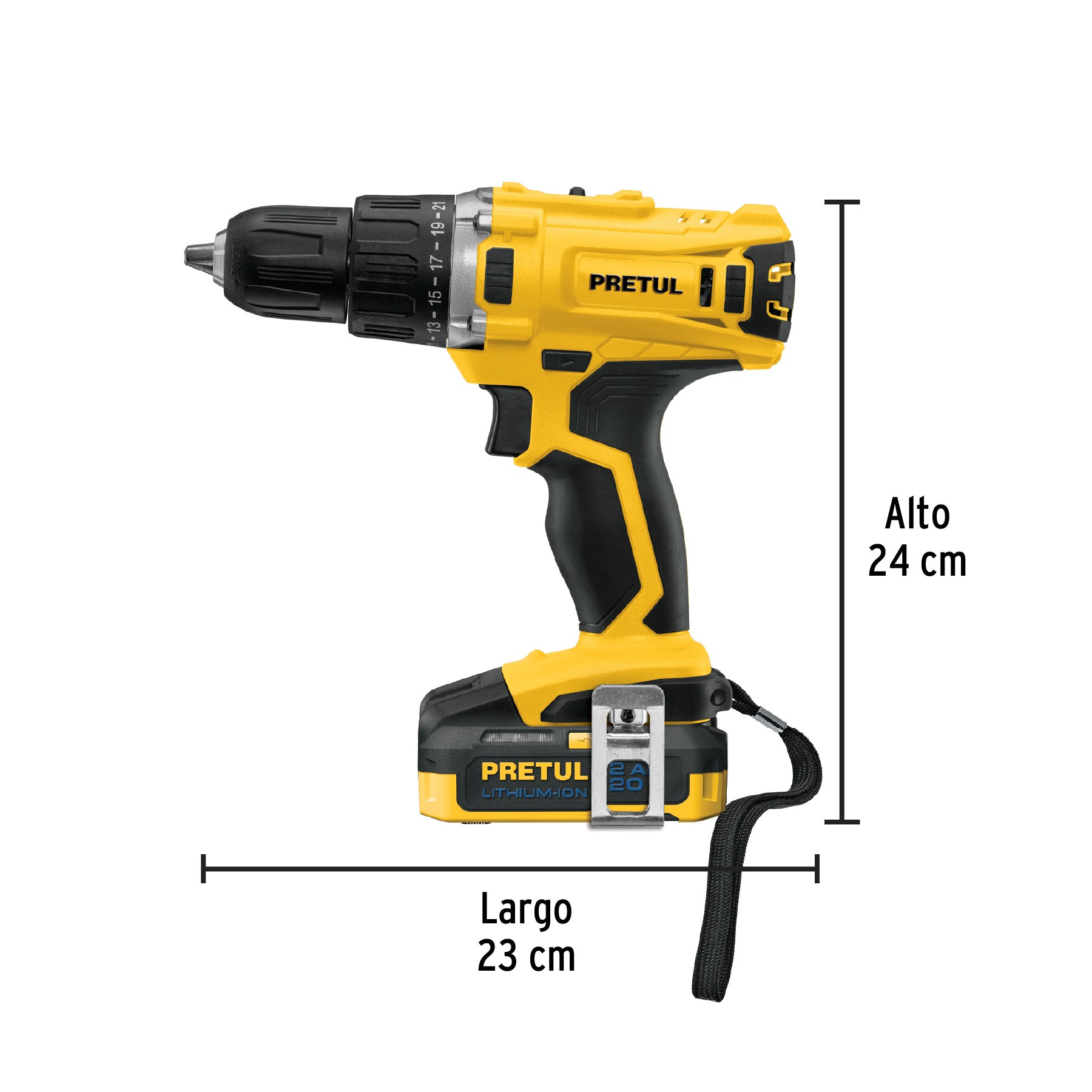 Taladro 1/2", 20V, 1 batería 2Ah, PRETUL - 26118