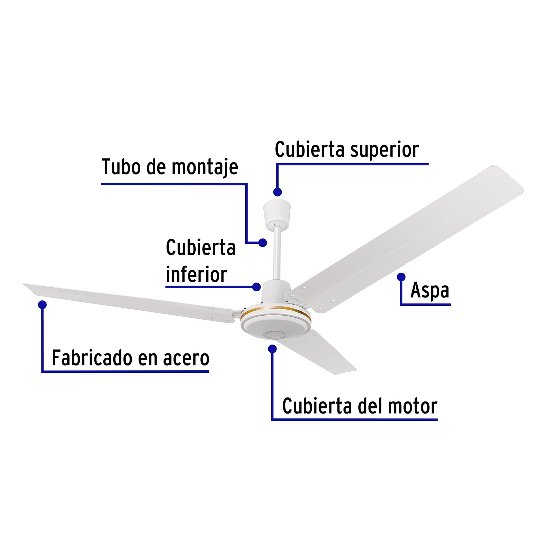 Ventilador de techo para interior, 56", blanco, VOLTECK - 46560