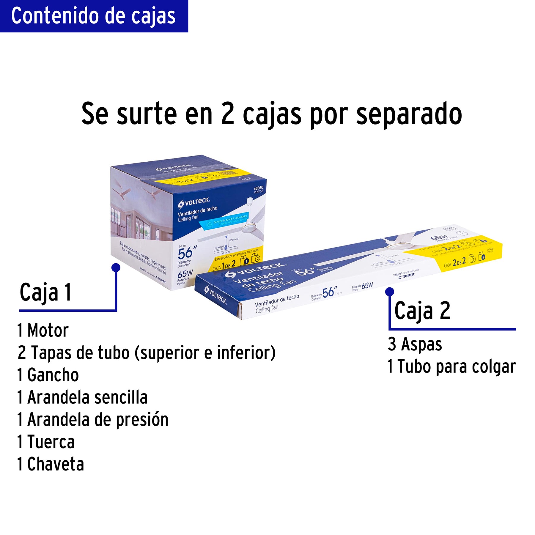 Ventilador de techo para interior, 56", blanco, VOLTECK - 46560